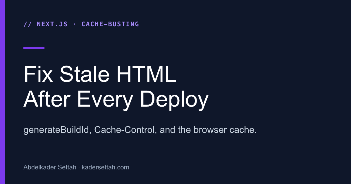 Fix stale HTML after every Next.js deploy: generateBuildId and Cache-Control headers